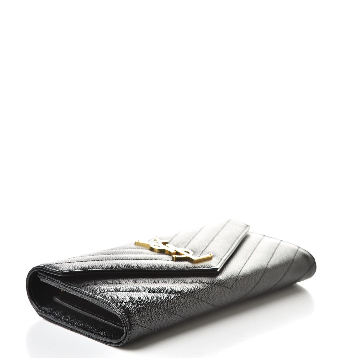 Saint Laurent Grain De Poudre Matelasse Chevron Monogram Flap Wallet Black 4 of 8