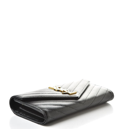 Saint Laurent Grain De Poudre Matelasse Chevron Monogram Flap Wallet Black 4 of 8