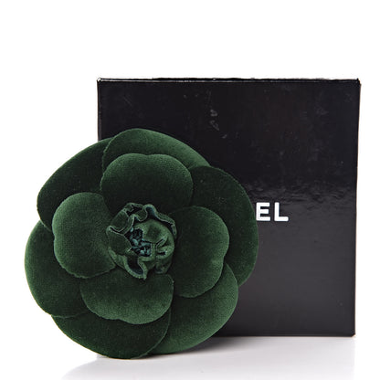 Chanel Velvet Camellia Brooch Pin Dark Green 5 of 5