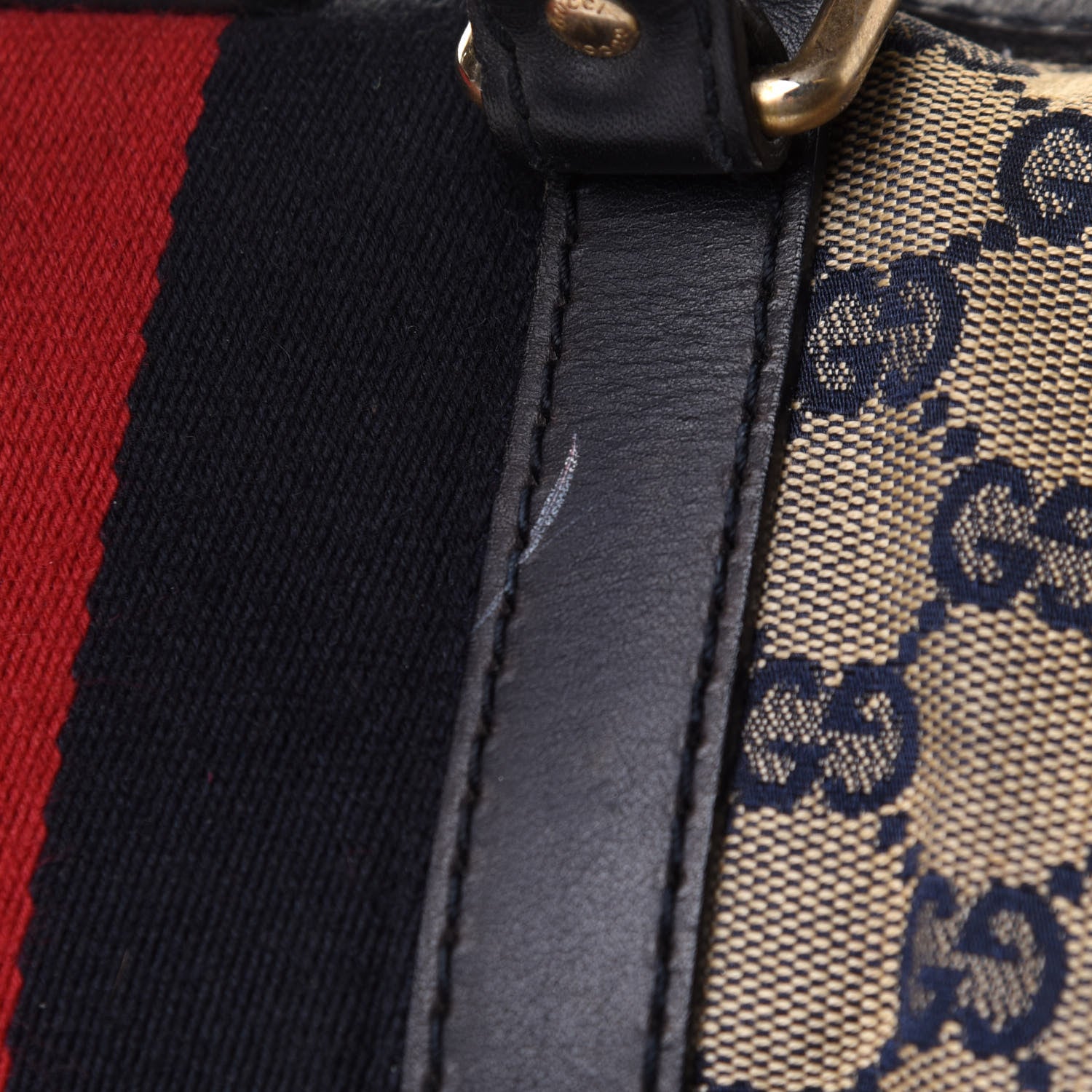 Gucci Monogram Selleria Calfskin Vintage Web Medium Boston Beige Blue 16 of 18