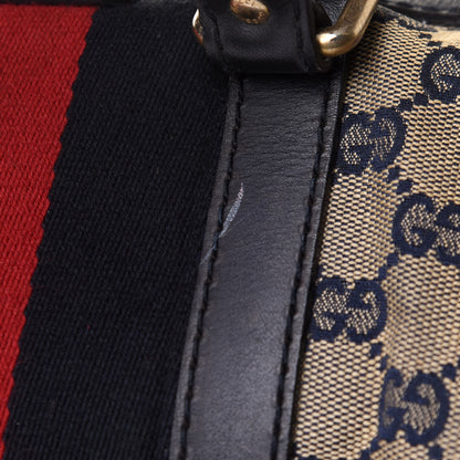 Gucci Monogram Selleria Calfskin Vintage Web Medium Boston Beige Blue 16 of 18