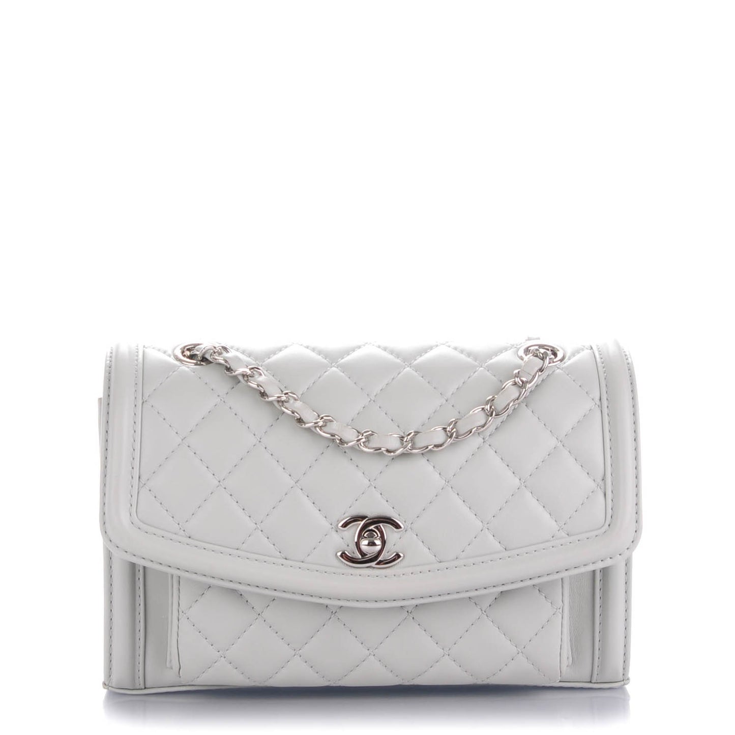 Lambskin Quilted Small Geometric Flap Light Grey