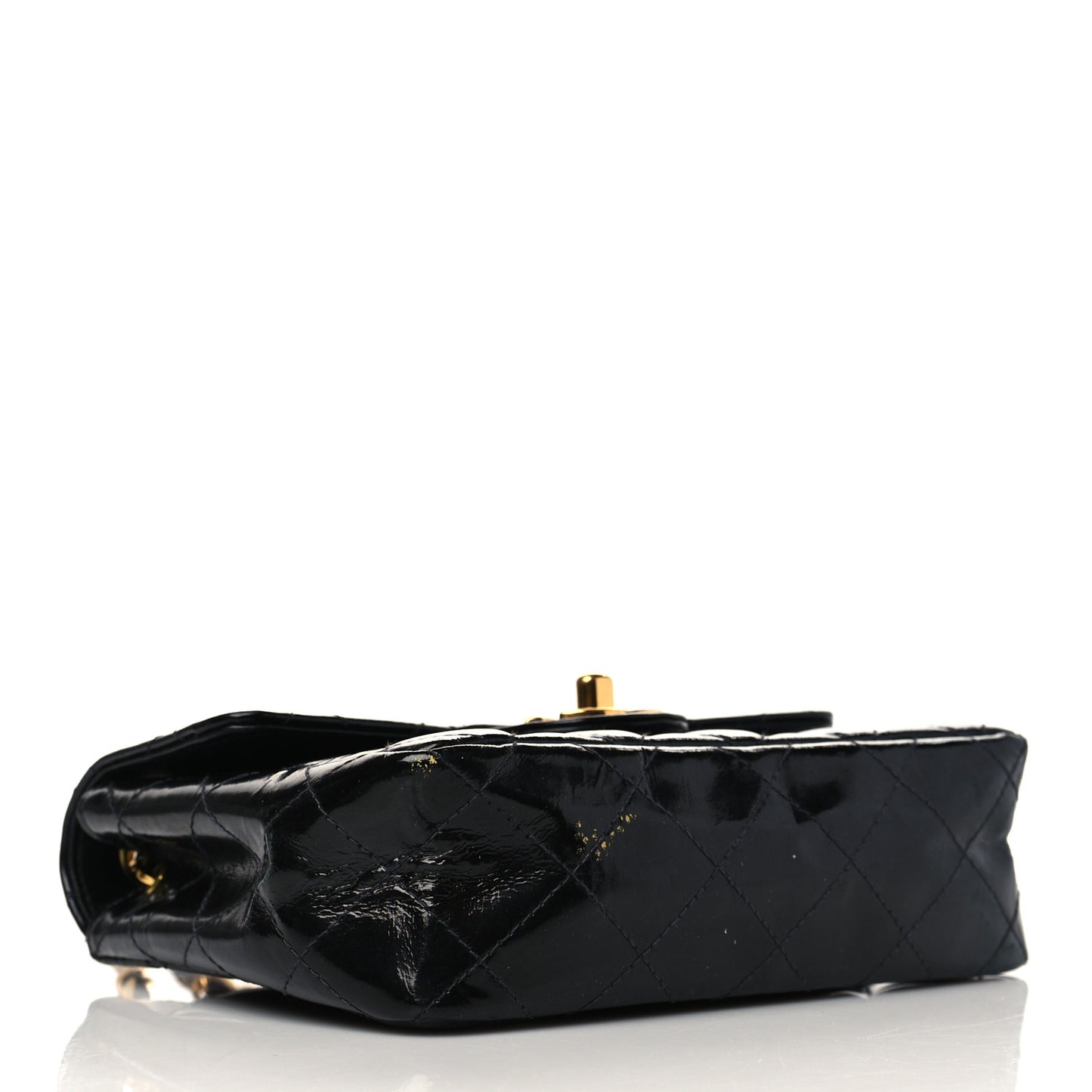 Patent Calfskin Quilted Mini Square Flap Black