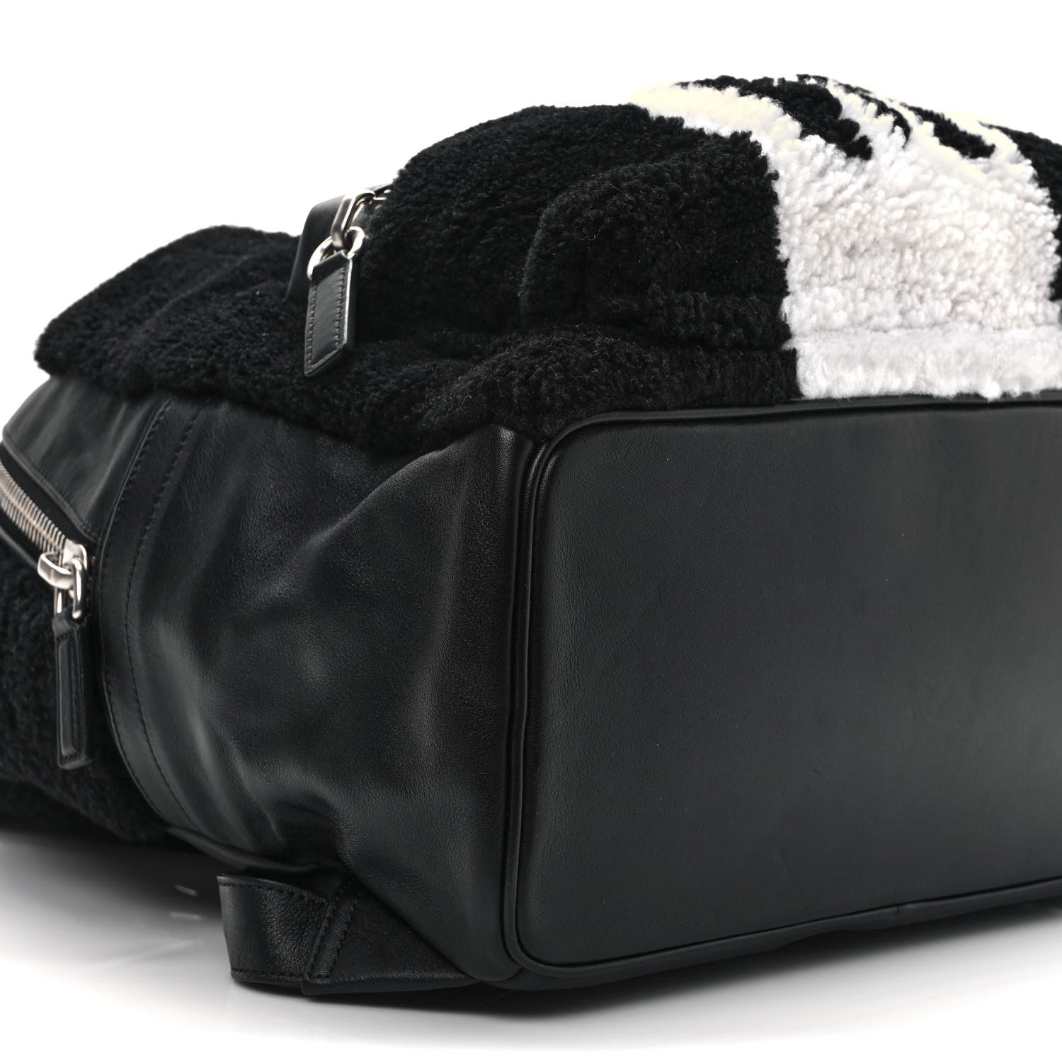 MCM Shearling Stripe Logo Stark Backpack Black White 8 of 9