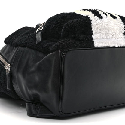 MCM Shearling Stripe Logo Stark Backpack Black White 8 of 9