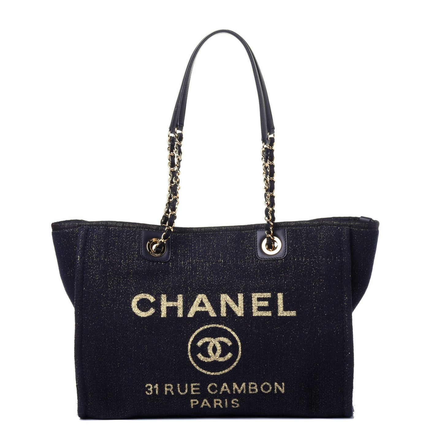 Lurex Canvas Small Deauville Tote Navy Blue Gold
