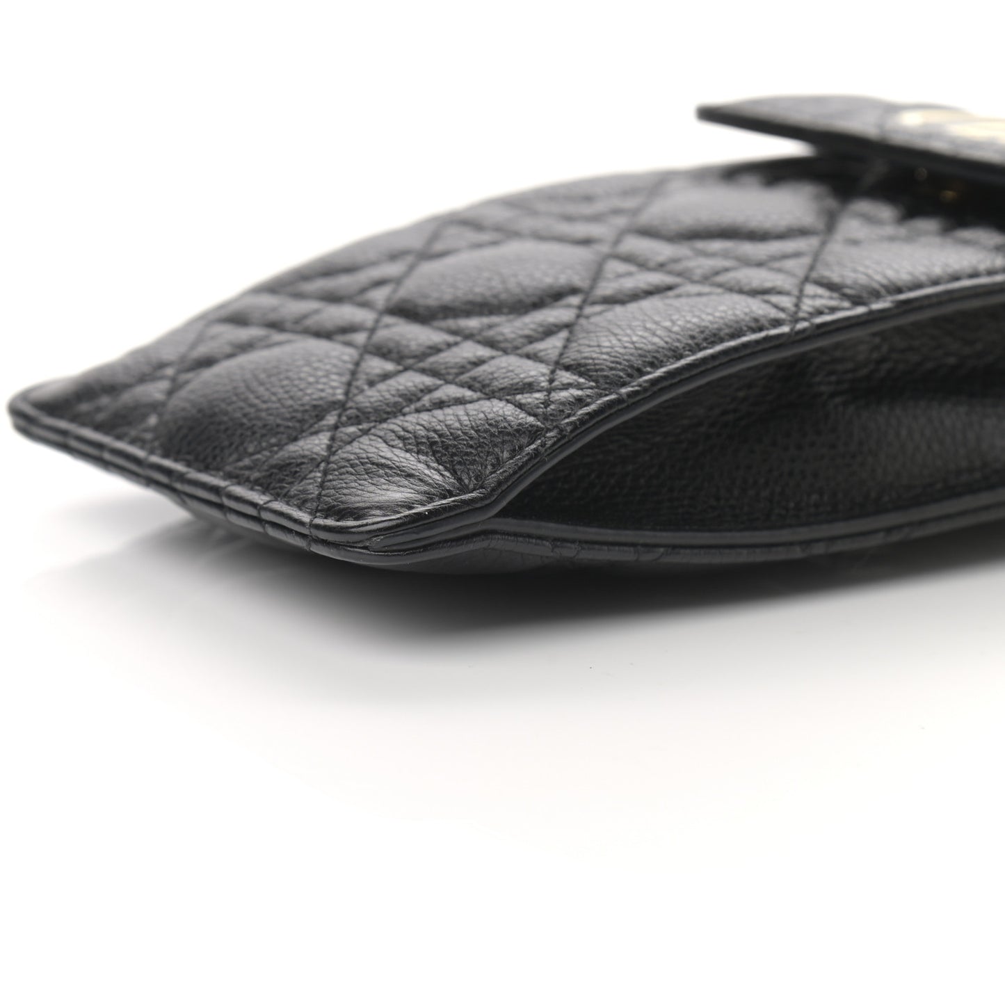 Grained Calfskin Cannage Caro Phone Pouch Holder Black