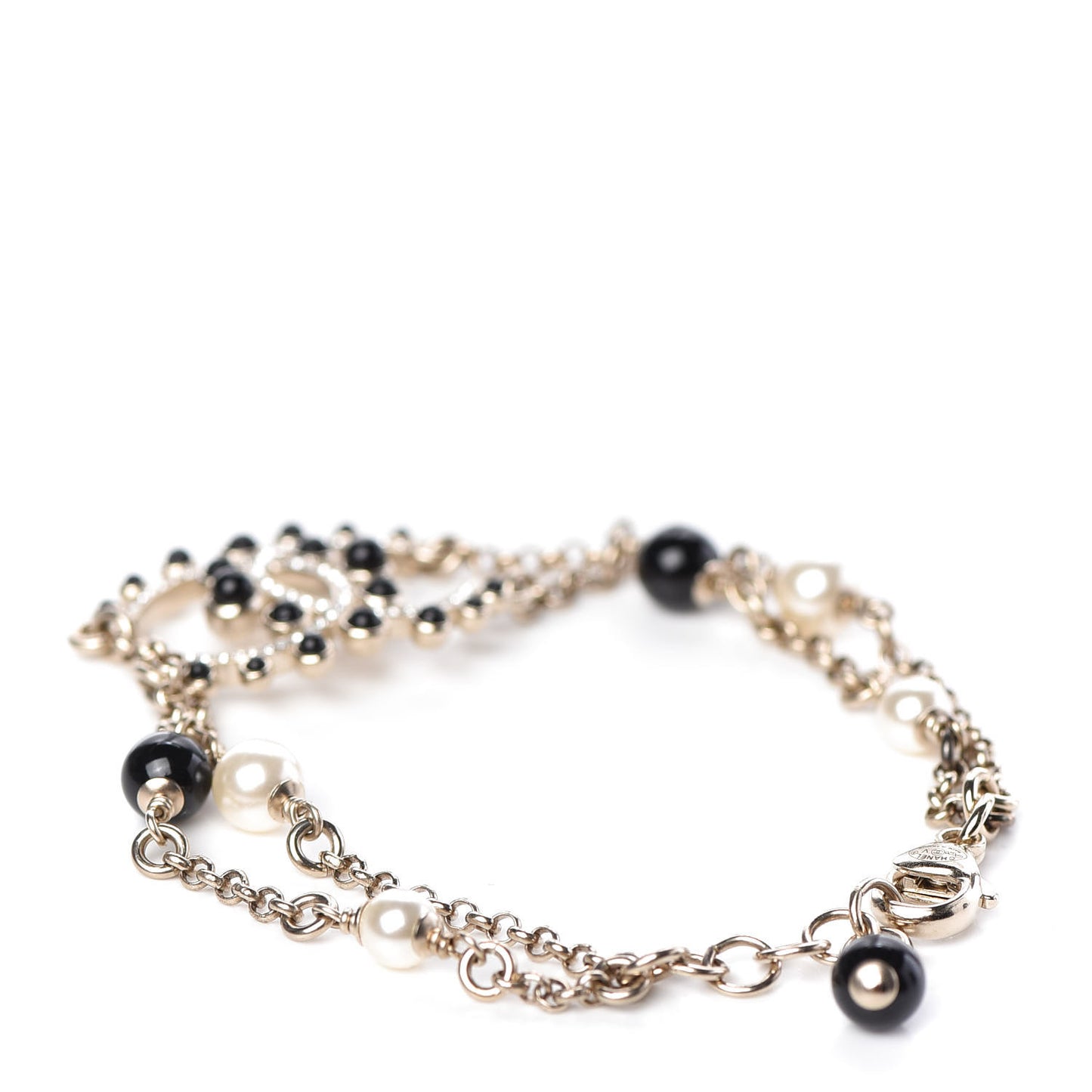 Pearl Crystal Beaded CC Bracelet Black Gold