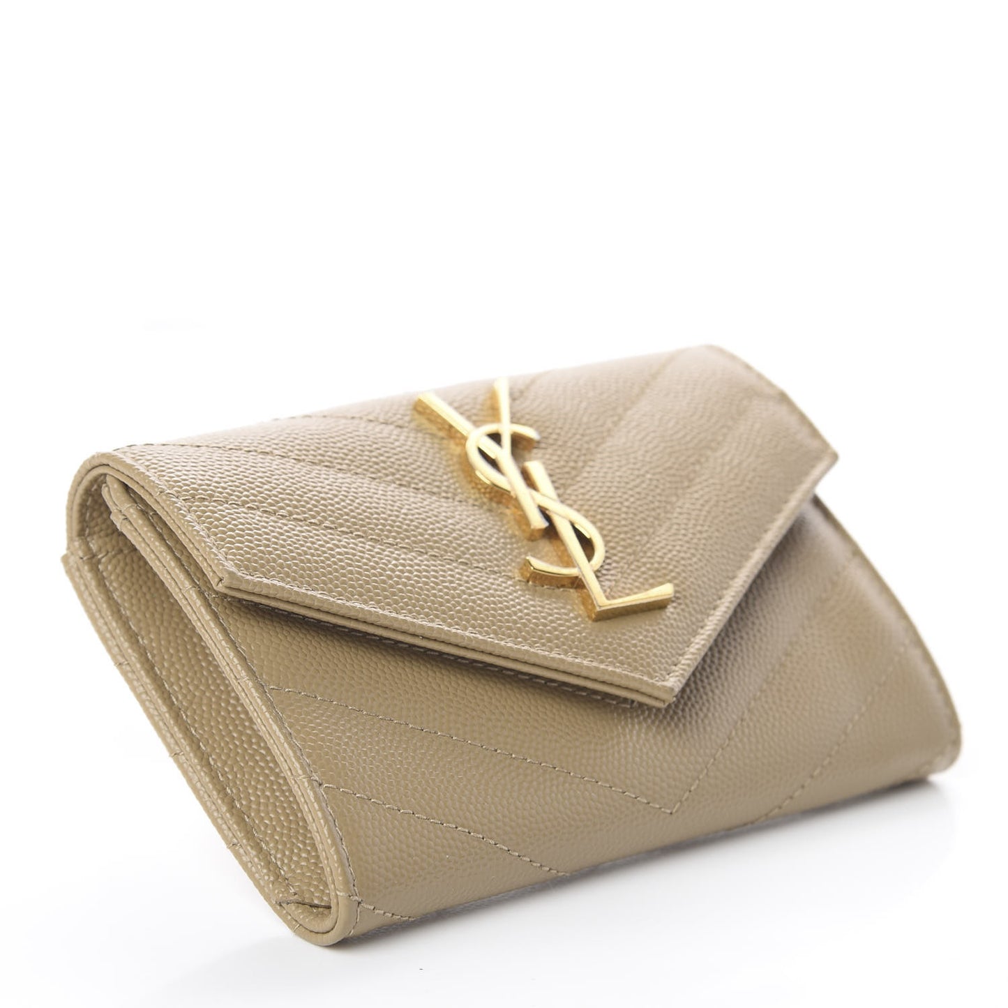 Grain De Poudre Matelasse Chevron Small Monogram Envelope Wallet Dark Beige