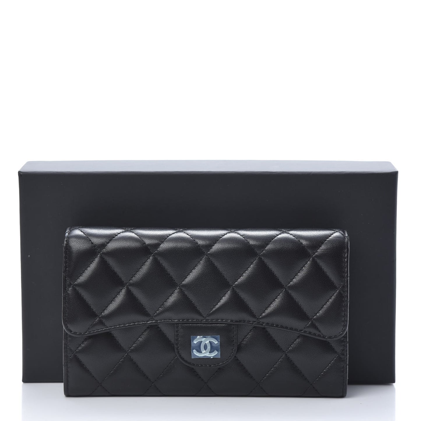 Lambskin Quilted Large Flap Wallet Black