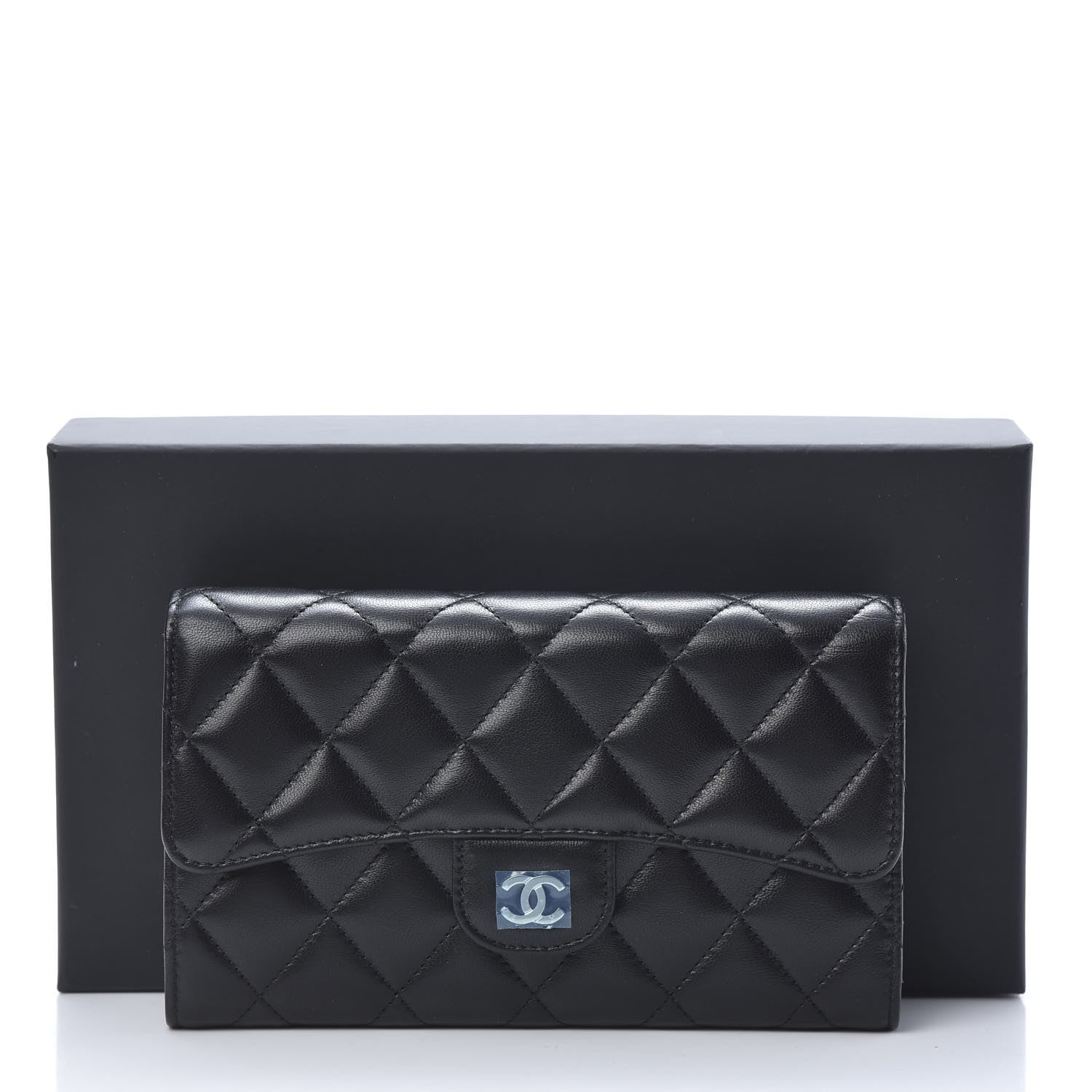 Chanel Lambskin Quilted Large Flap Wallet Black 12 of 12