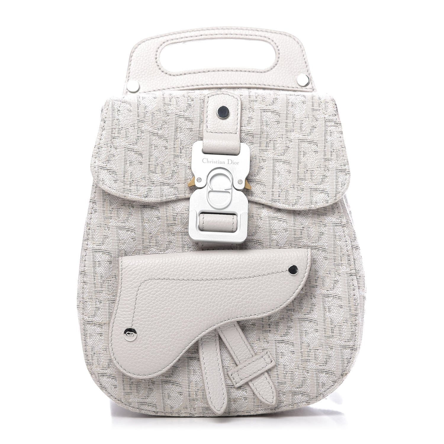 Christian Dior HOMME Oblique Jacquard Calfskin Mini Saddle Backpack Beige 1 of 12