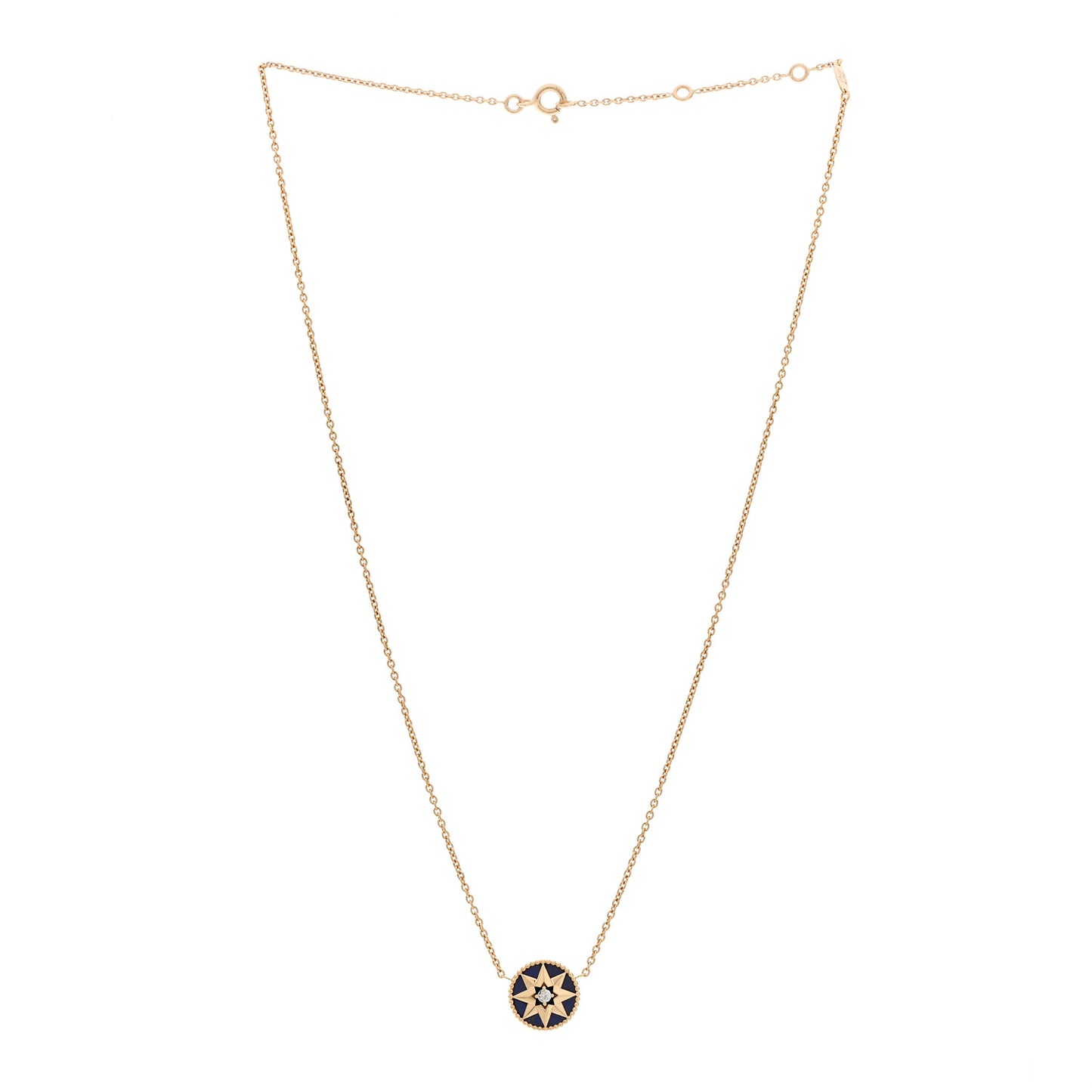 18K Yellow Gold Diamond Lapis Lazuli Rose Des Vents Necklace