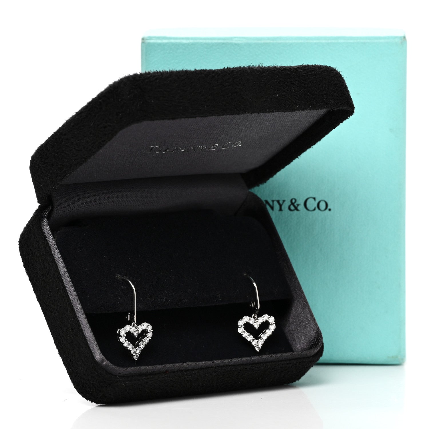 Tiffany Platinum Diamond Heart Drop Earrings 6 of 6