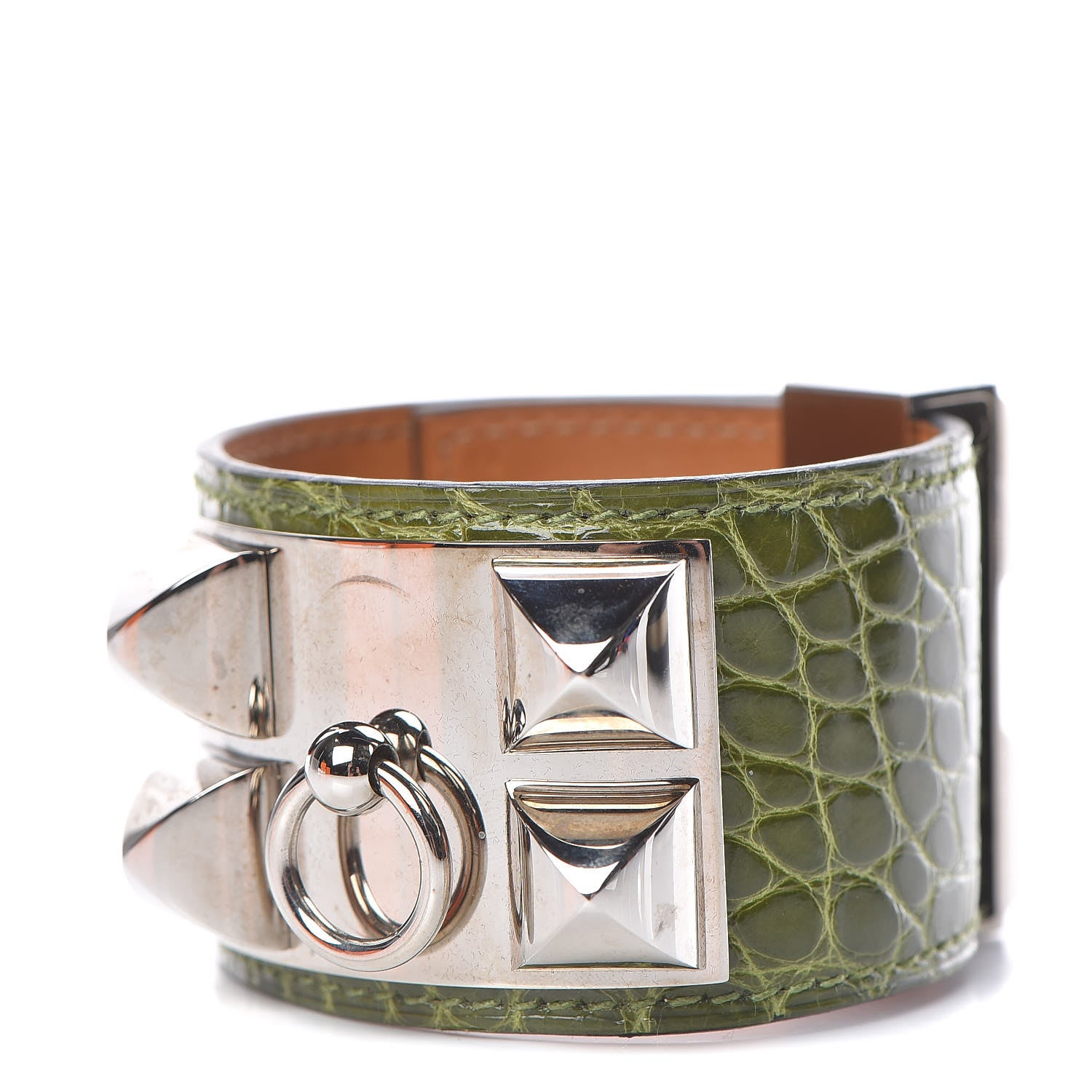 Hermes Shiny Alligator Collier De Chien CDC Bracelet Pelouse 1 of 6
