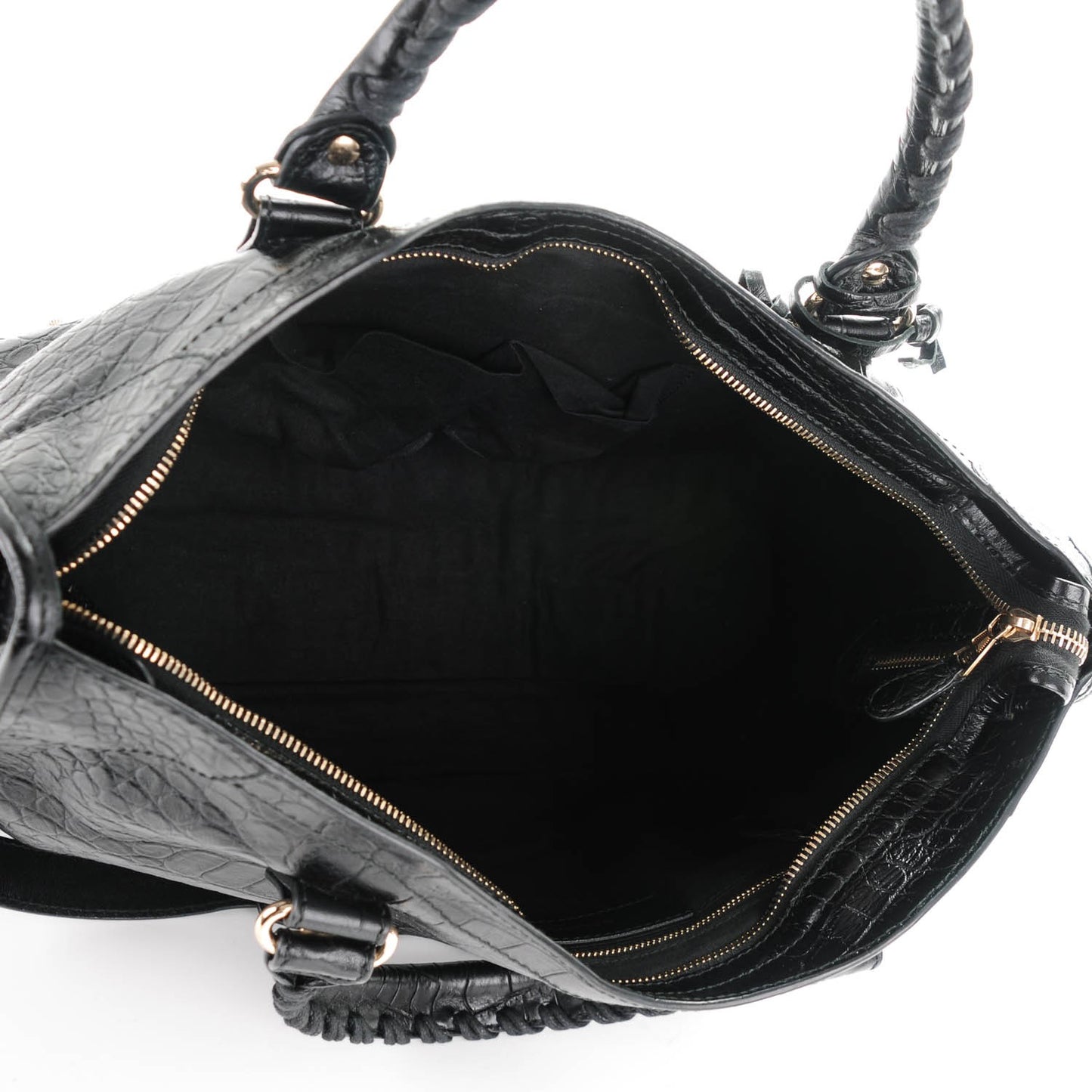 Calfskin Crocodile Embossed Giant 12 Gold Hardware City Black