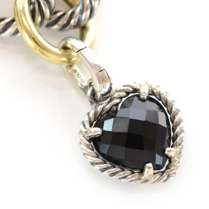 David Yurman Sterling Silver 18k Medium Oval Link Bracelet Onyx Heart Charm 5 of 7