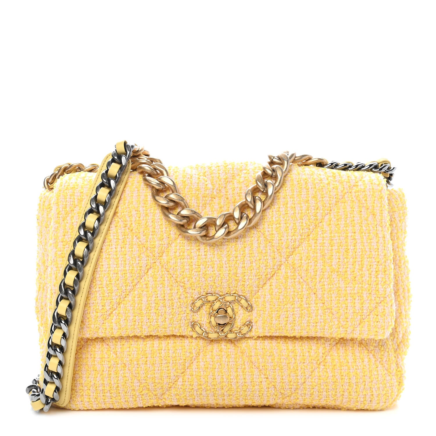 Chanel Tweed Quilted Large Chanel 19 Flap Yellow 1 of 9