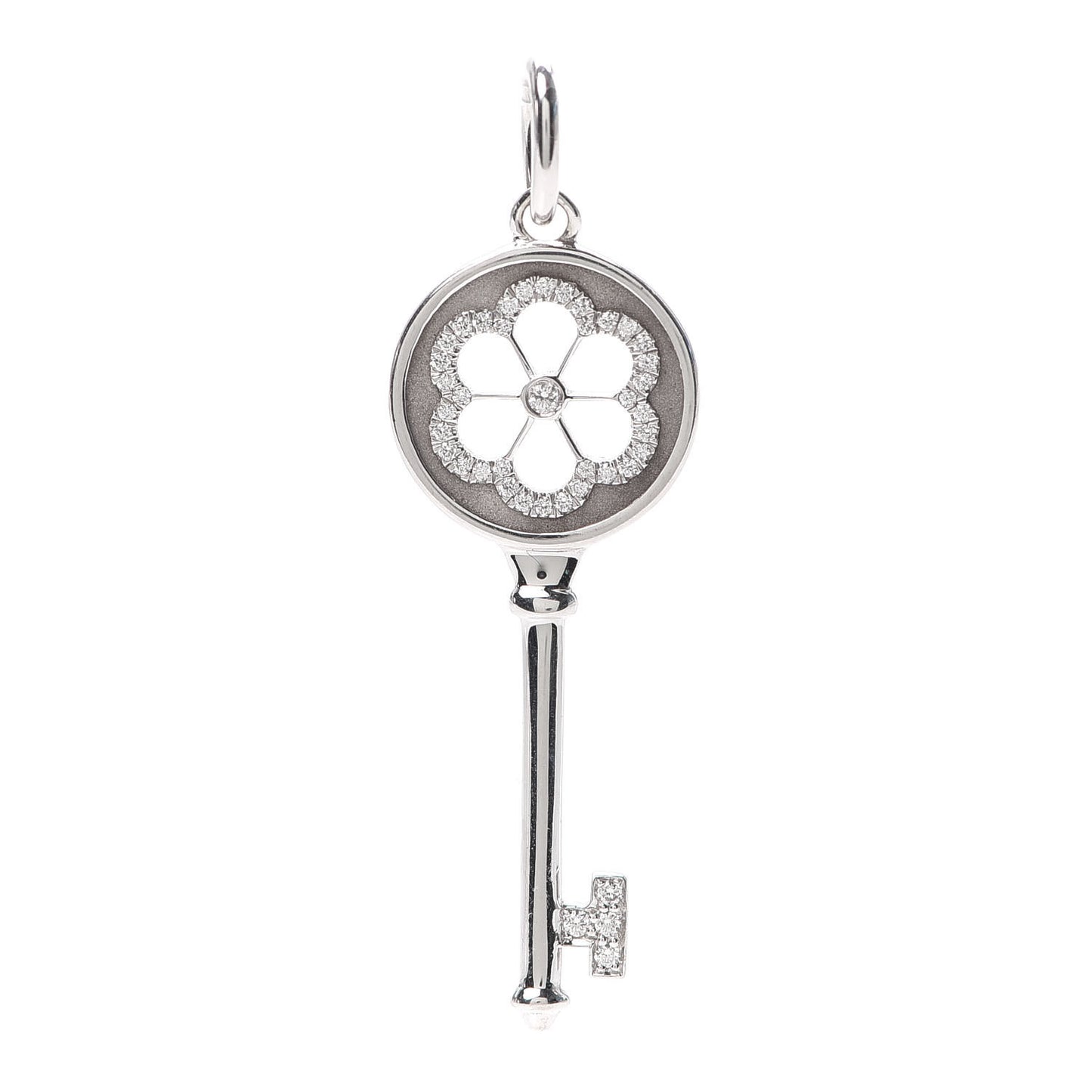 18K White Gold Diamond Blossom Key Pendant