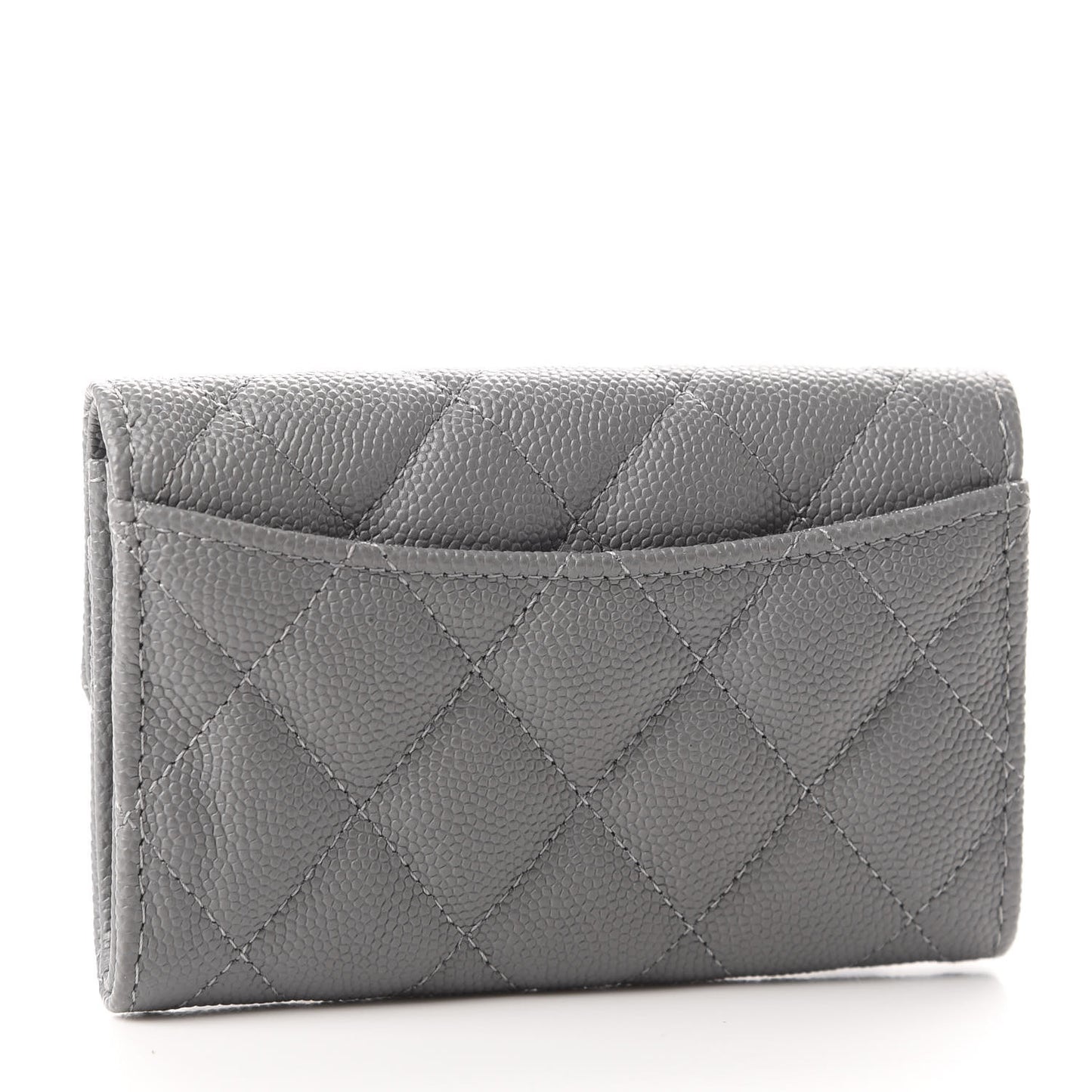 Caviar Quilted Flap Card Holder Wallet Dark Grey