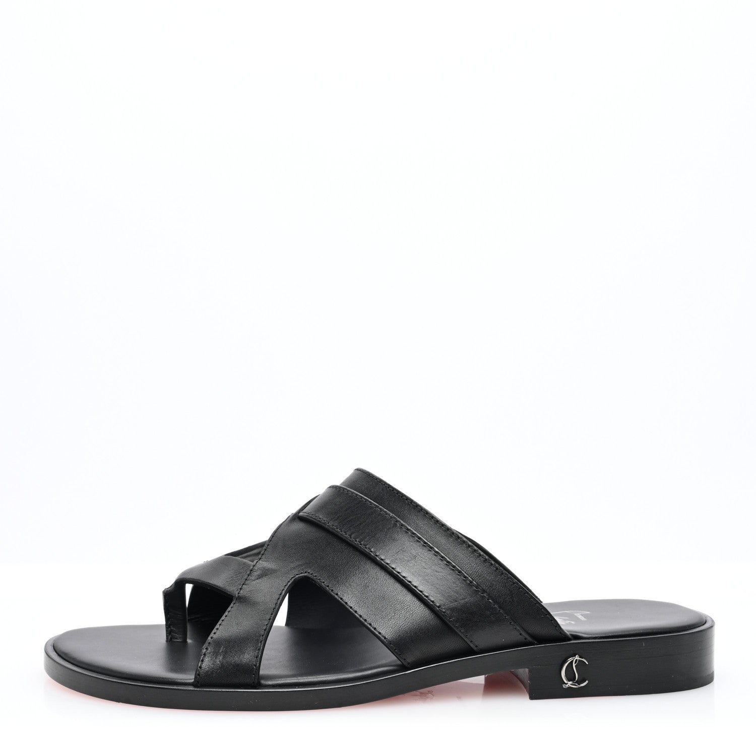 Christian Louboutin Calf Mens Sinouhe Flat Slide Sandals 41 Black 1 of 7