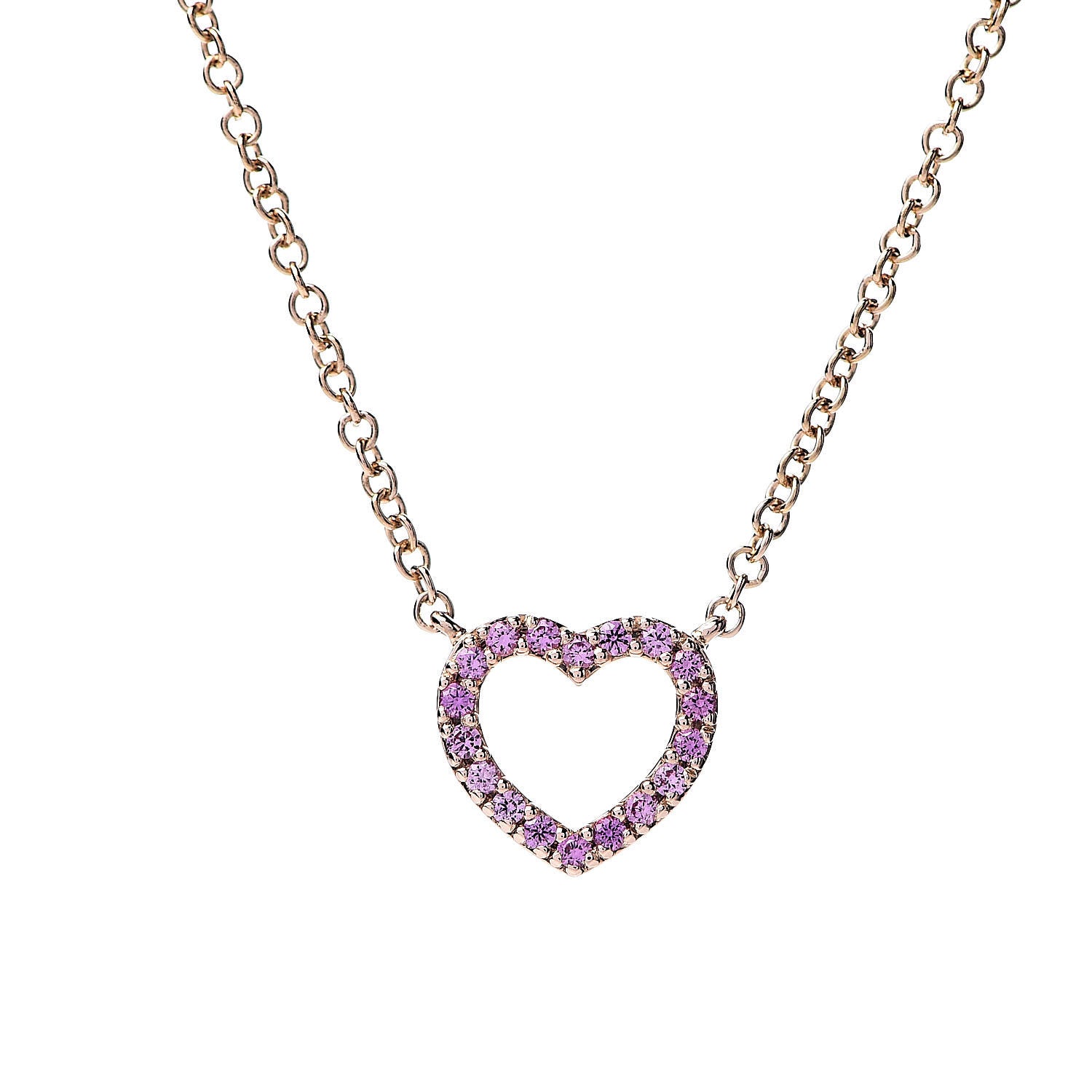 Tiffany 18K Rose Gold Pink Sapphire Metro Heart Pendant Necklace 4 of 6