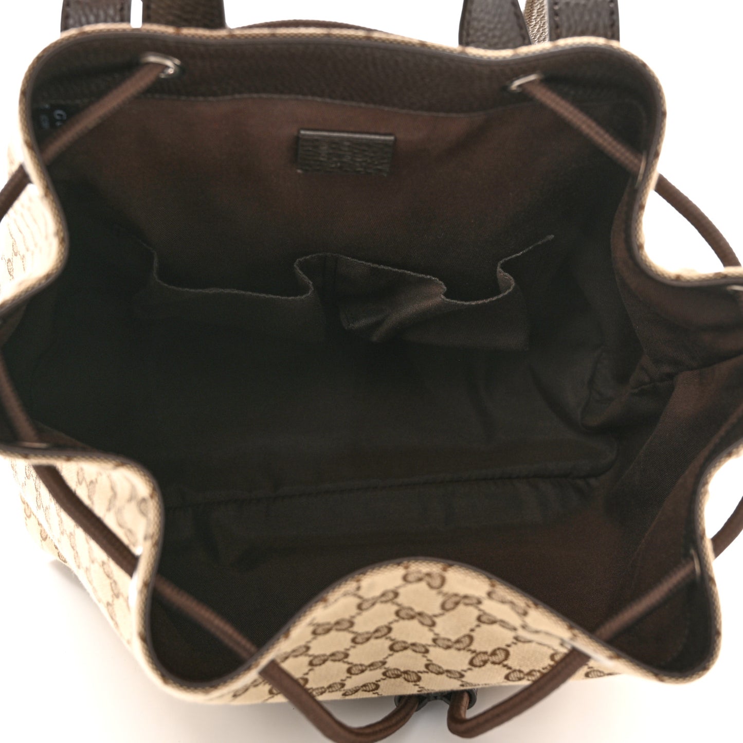 Monogram Dollar Calfskin O Drawstring Backpack Beige Ebony Testa di Moro Dark Chocolate