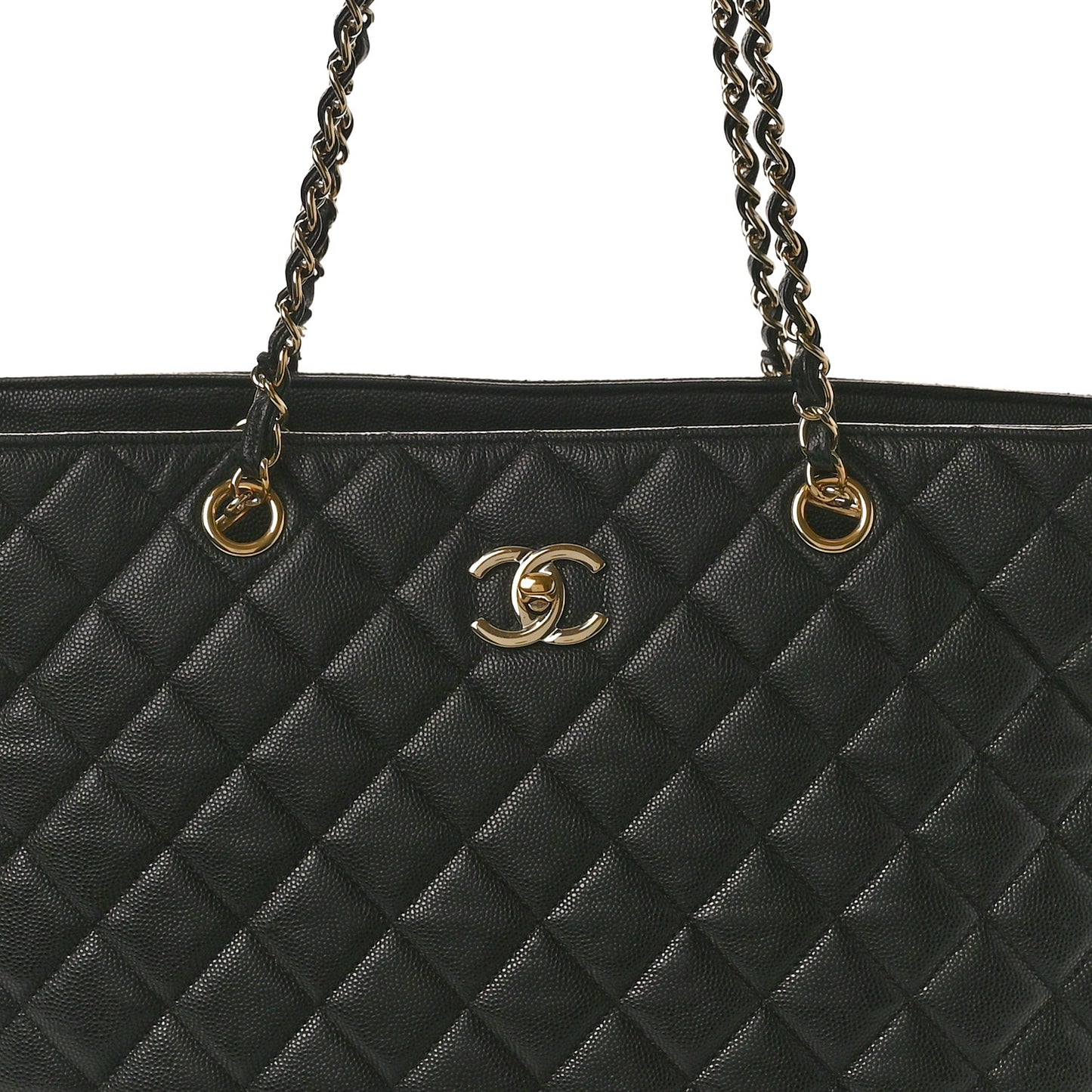 Caviar Quilted Large Shopping Tote Black