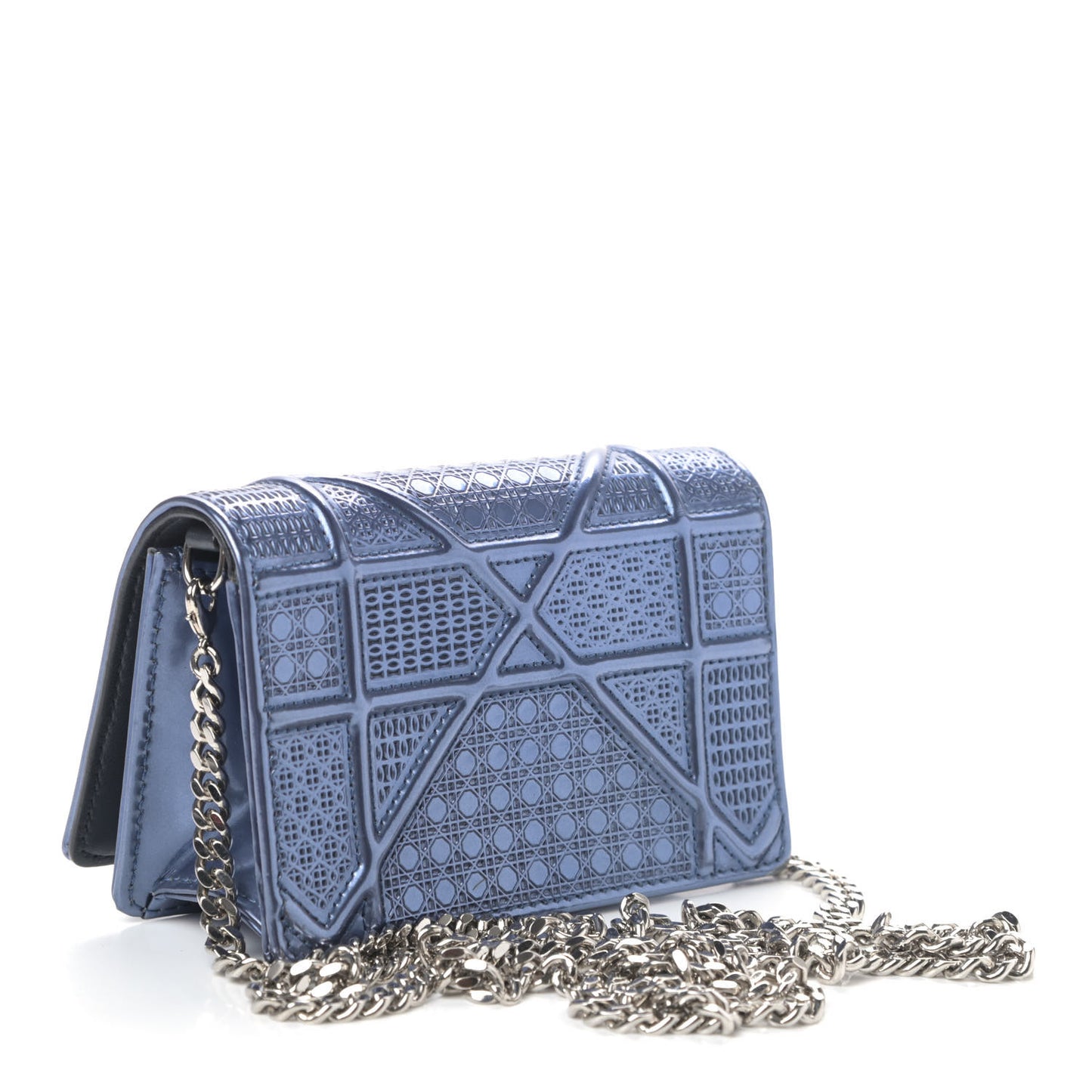 Metallic Patent Micro-Cannage Baby Diorama Flap Bag Blue
