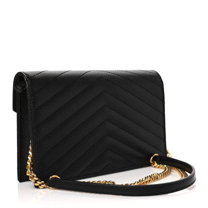 Saint Laurent Grain De Poudre Matelasse Chevron Monogram Envelope Chain Wallet Black 2 of 6