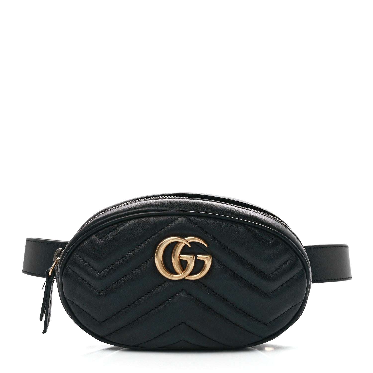 Gucci Calfskin Matelasse GG Marmont Belt Bag 75 30 Black 1 of 12