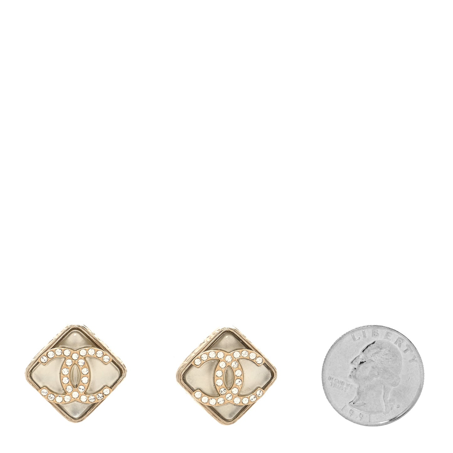 Pearl Crystal CC Square Earrings Gold
