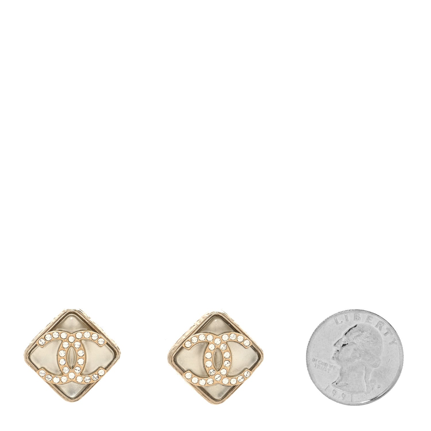 Chanel Pearl Crystal CC Square Earrings Gold 2 of 4