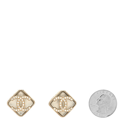 Chanel Pearl Crystal CC Square Earrings Gold 2 of 4