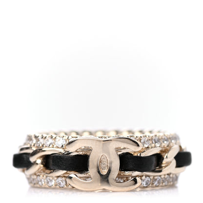 Chanel Metal Crystal Lambskin CC Ring 54 Gold Black 1 of 4