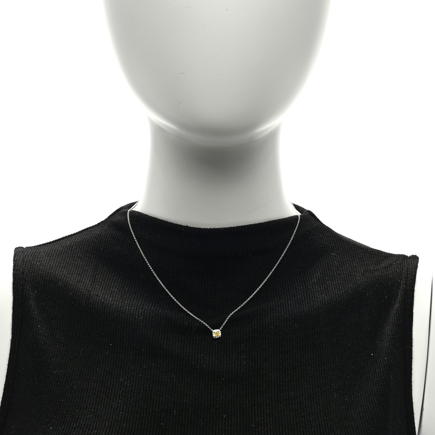 Tiffany Platinum 18K Yellow Gold Diamond Fancy Yellow Diamond .20ct Soleste Cushion Cut Halo Pendant Necklace 2 of 4