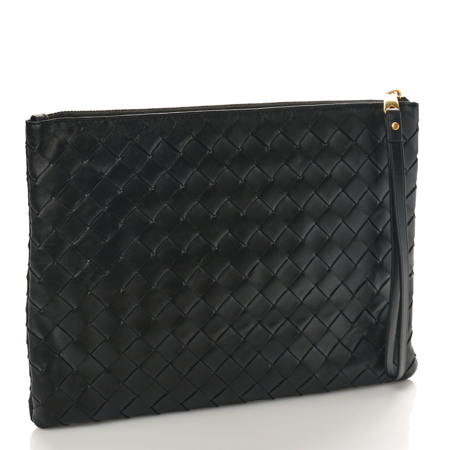 Nappa Intrecciato Medium Flat Zip Pouch Black