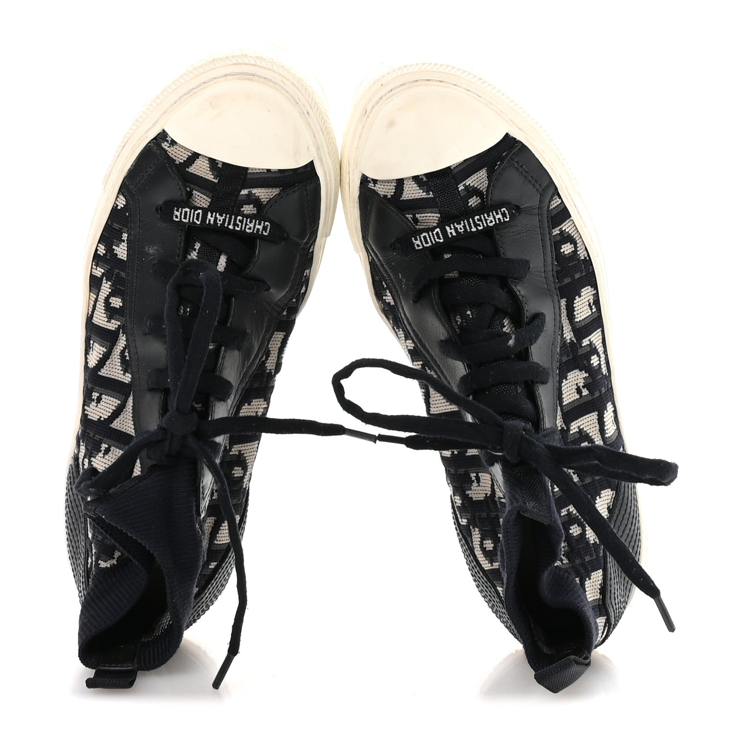 Christian Dior Technical Knit Calfskin Oblique Womens Walk'n Dior High Top Sneakers 37 Deep Blue 2 of 8