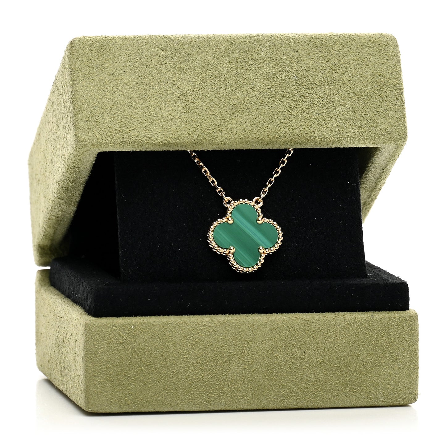 18K Yellow Gold Malachite Vintage Alhambra Pendant Necklace