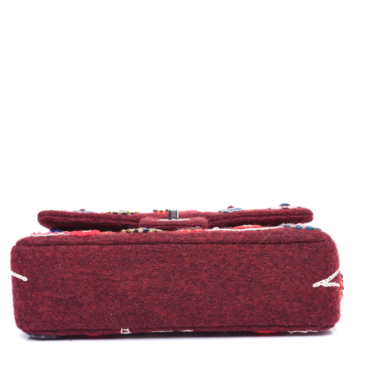 Felt Flower Embroidered Medium Double Flap Burgundy Multicolor