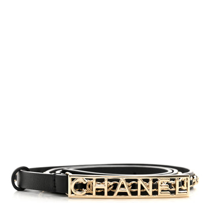 Chanel Calfskin Chain Logo Skinny Belt 80 32 Black 1 of 6