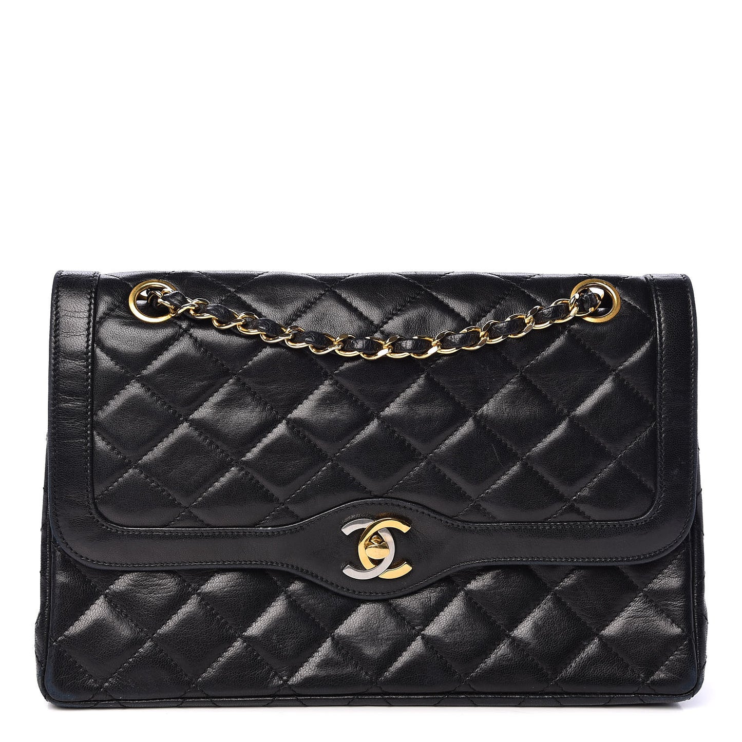 Lambskin Quilted Medium Double Flap Bag Black
