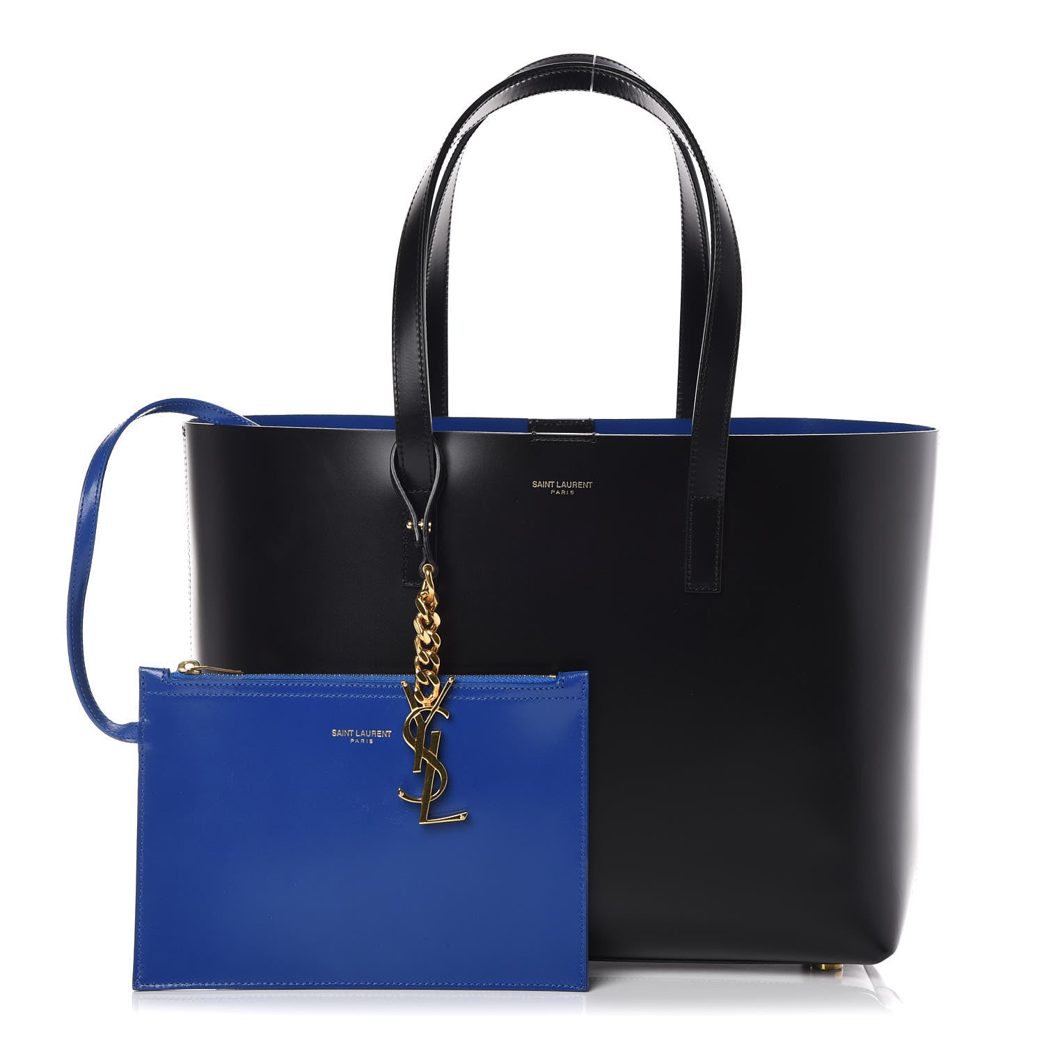 Saint Laurent Calfskin Classic Monogram Double Face Tote Black Blue Majorelle 1 of 9