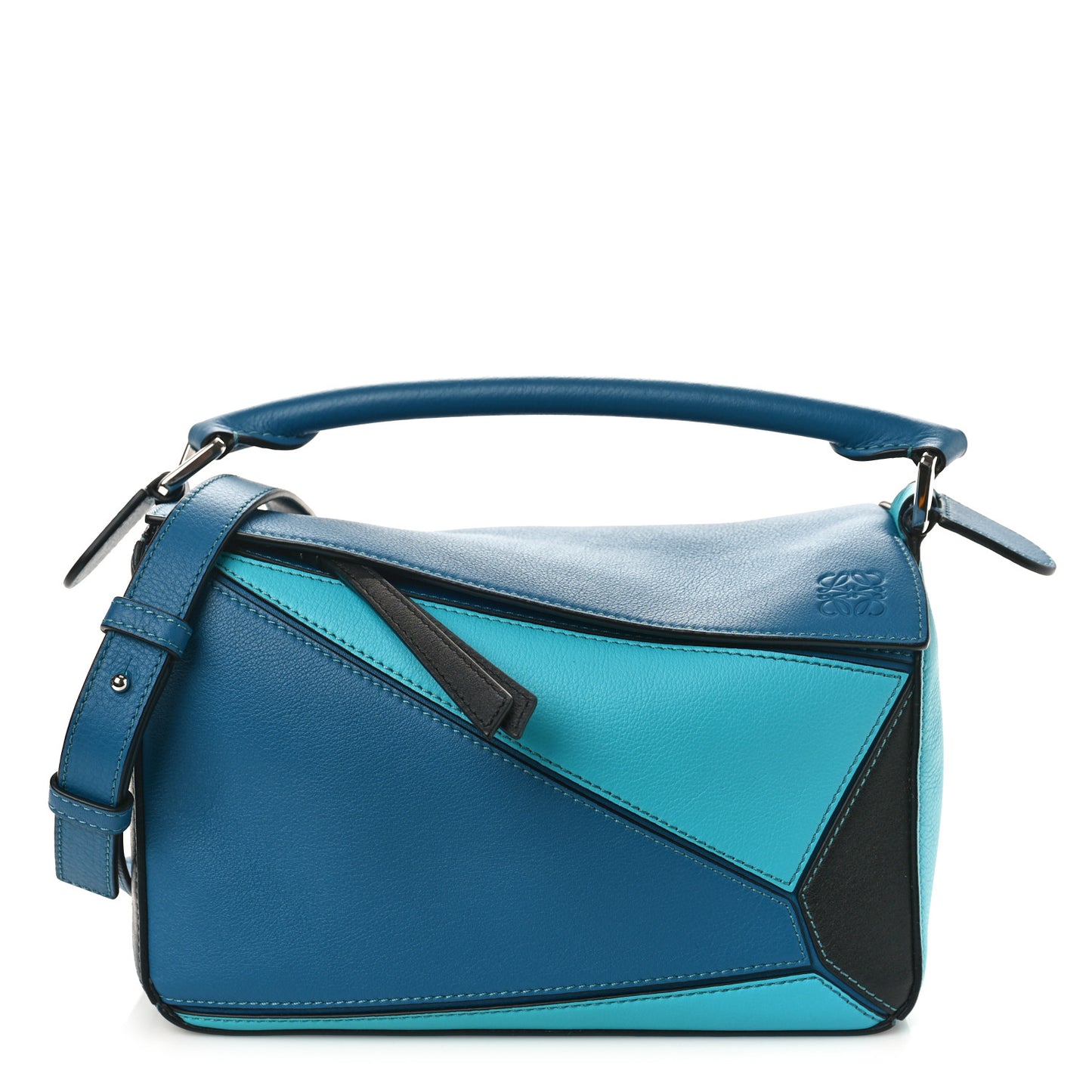 Calfskin Small Puzzle Bag Dark Lagoon Black