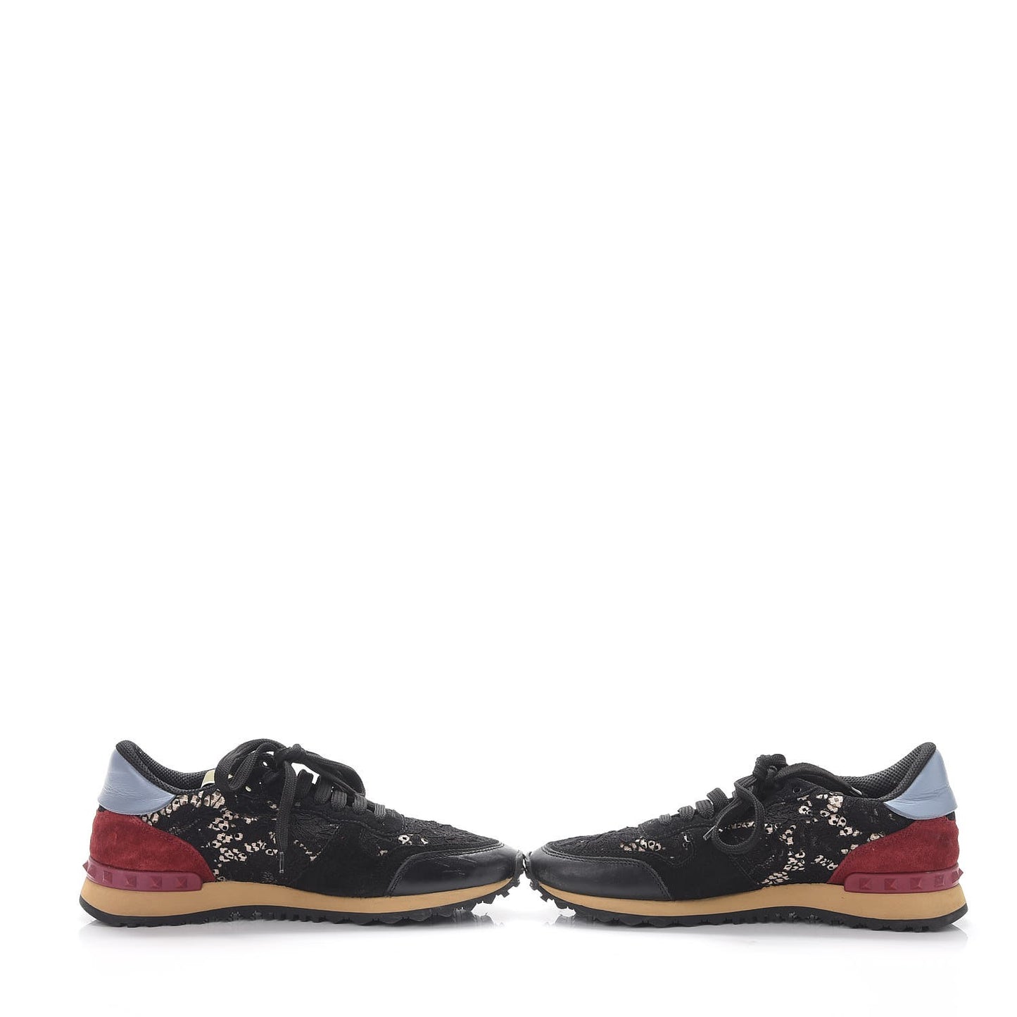 Calfskin Suede Macrame Lace Rockstud Sneakers 39.5 Black