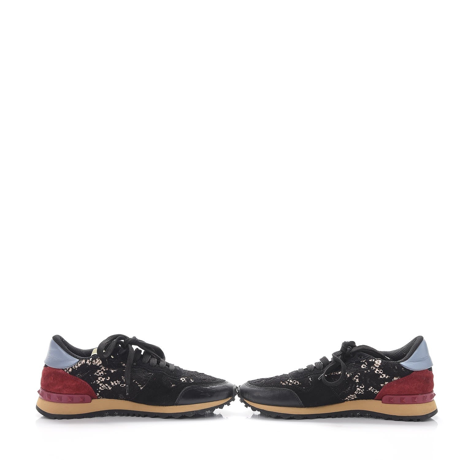 Valentino Garavani Calfskin Suede Macrame Lace Rockstud Sneakers 39.5 Black 6 of 10