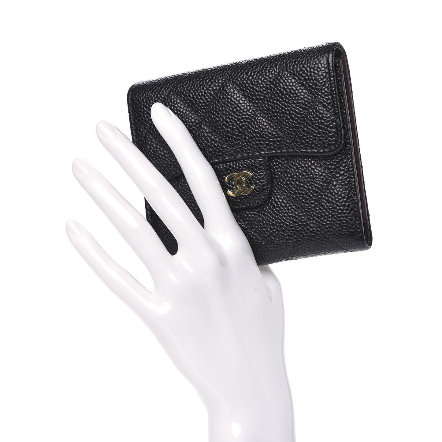Caviar Quilted Compact Flap Wallet Black