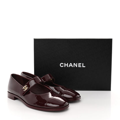 Chanel Patent Calfskin Mary Janes Flats 37 Burgundy 13 of 13