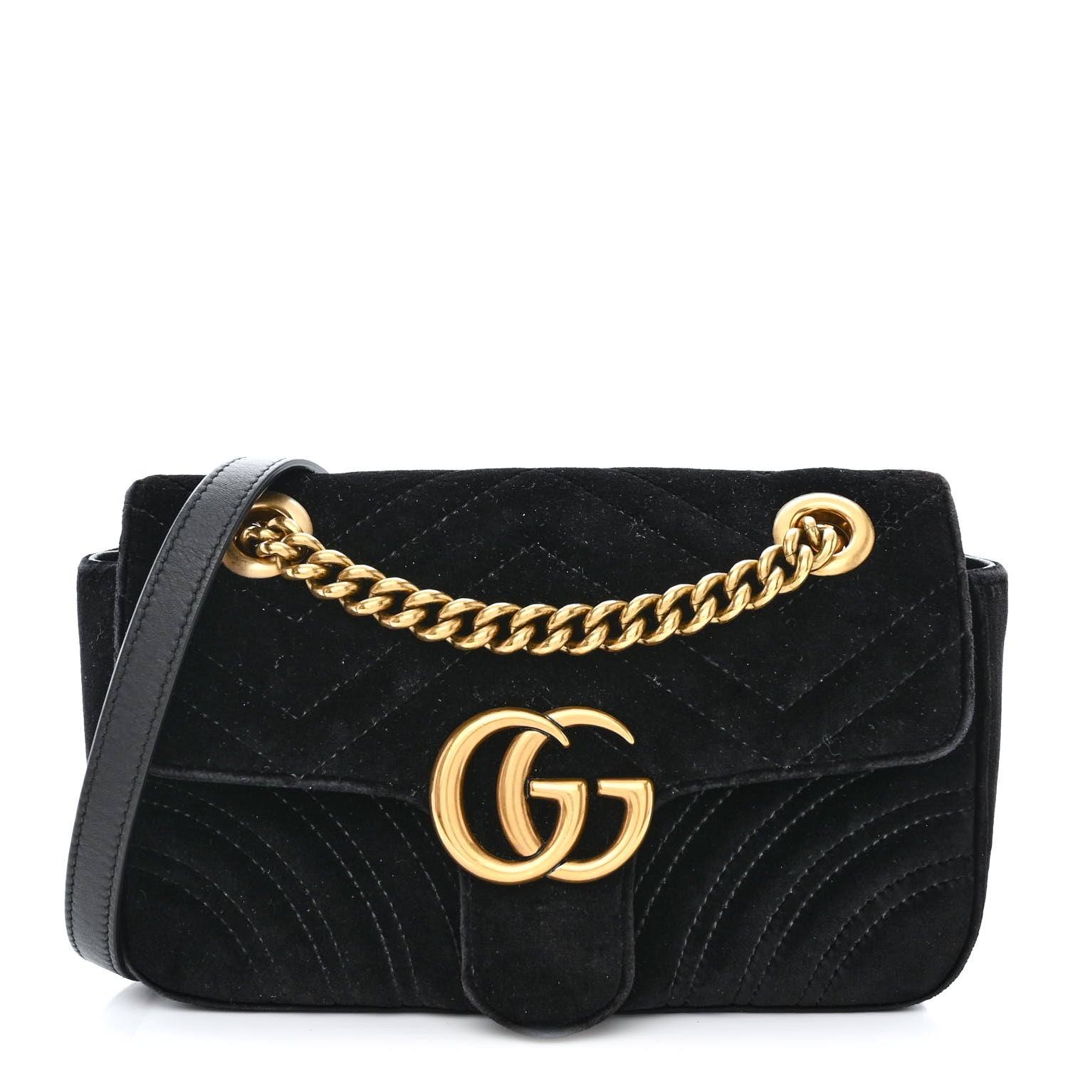 Gucci Velvet Matelasse Mini GG Marmont Shoulder Bag Black 1 of 13