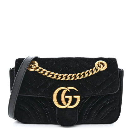 Gucci Velvet Matelasse Mini GG Marmont Shoulder Bag Black 1 of 13